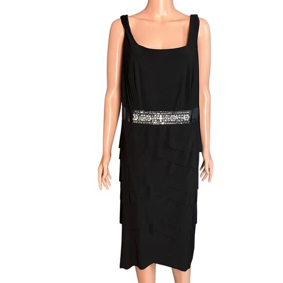 Alex Evenings Tiered Cocktail Midi Dress 16W Rhinestone Trim Quiet Luxury - Picture 1 of 6